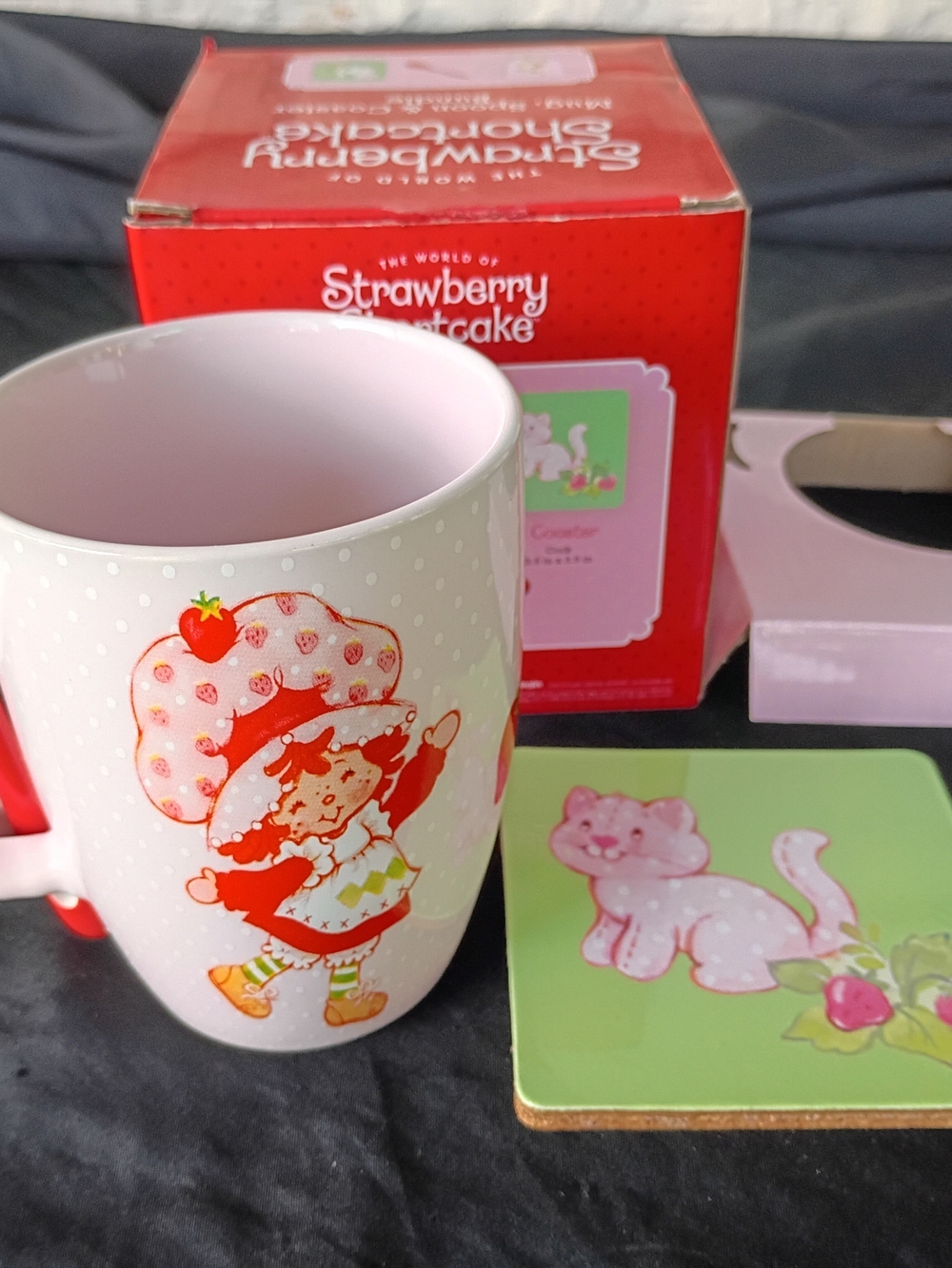 Strawberry Shortcake Mug, Spoon, and Coaster Set Unused with Original Box